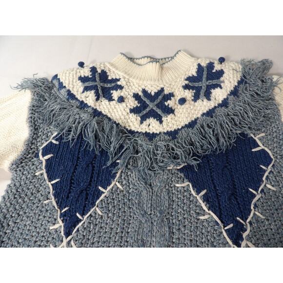 American Weekend Sweater Medium Knit 3D Vintage White Blue 80s Art - Picture 10 of 11